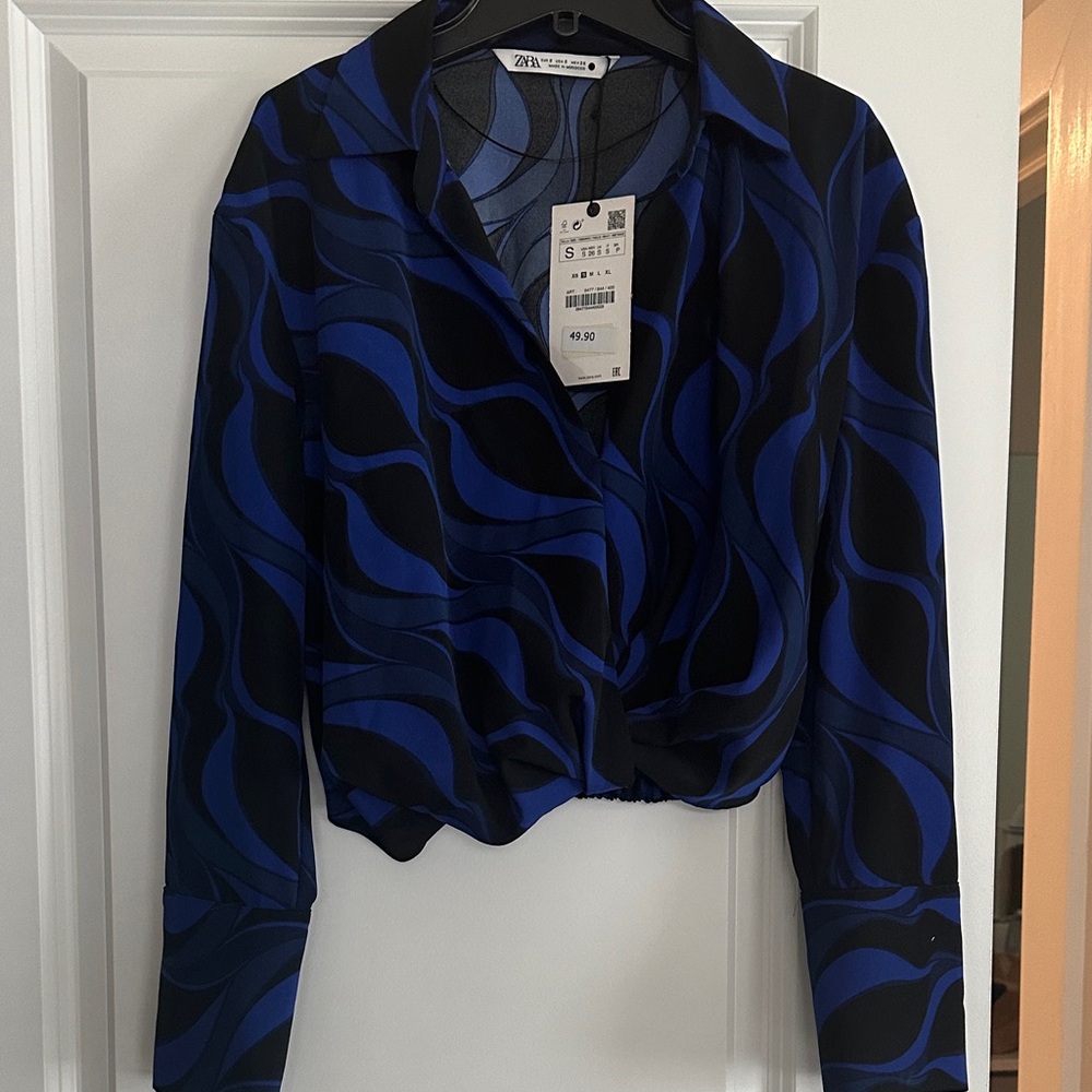 Zara Black and Blue Wave Blouse